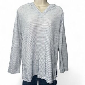 Jones New York White Blue Striped Ribbed Knit Hoodie‎ Women's Size Small $59